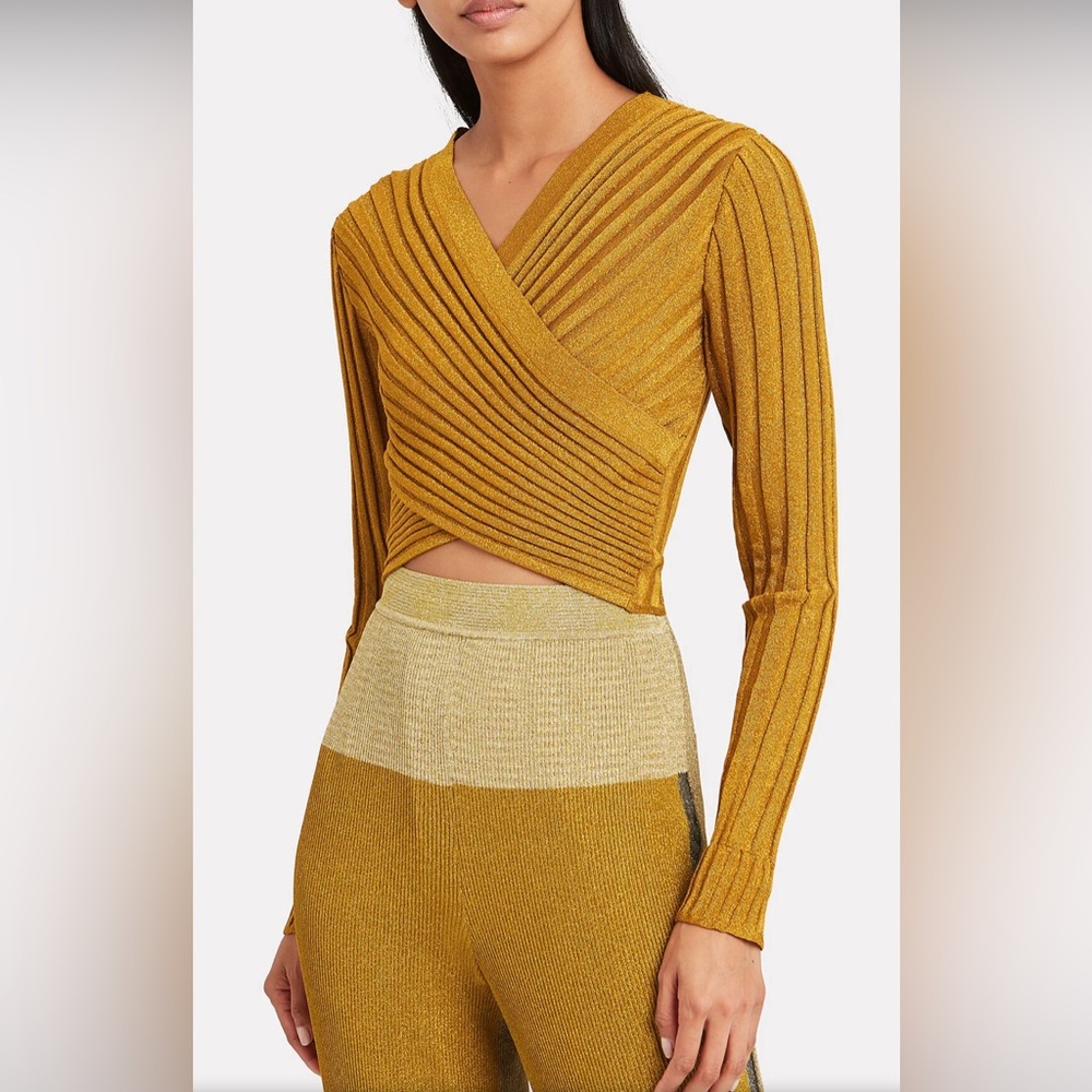 Missoni Metallic Golden Mustard Rib Knit Crop Top,Size-IT-40/ US-Small(?Med)